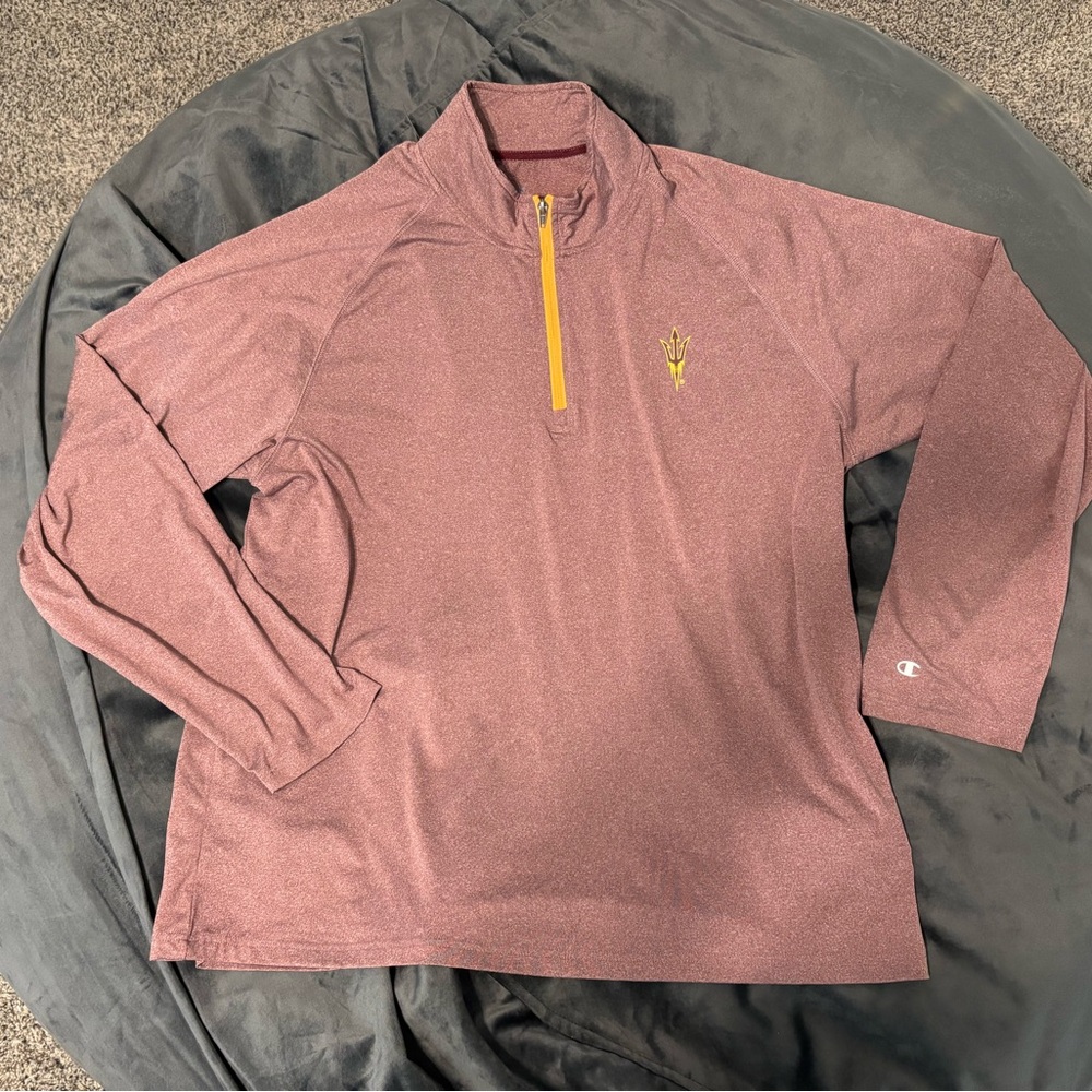 Champion Heathered Maroon Pullover with Yellow Zipper